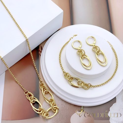Antialergénny Goldfilled Náhrdelník 45cm/2-10mm + Náramok 17-20cm + Náušnice, farba 14K